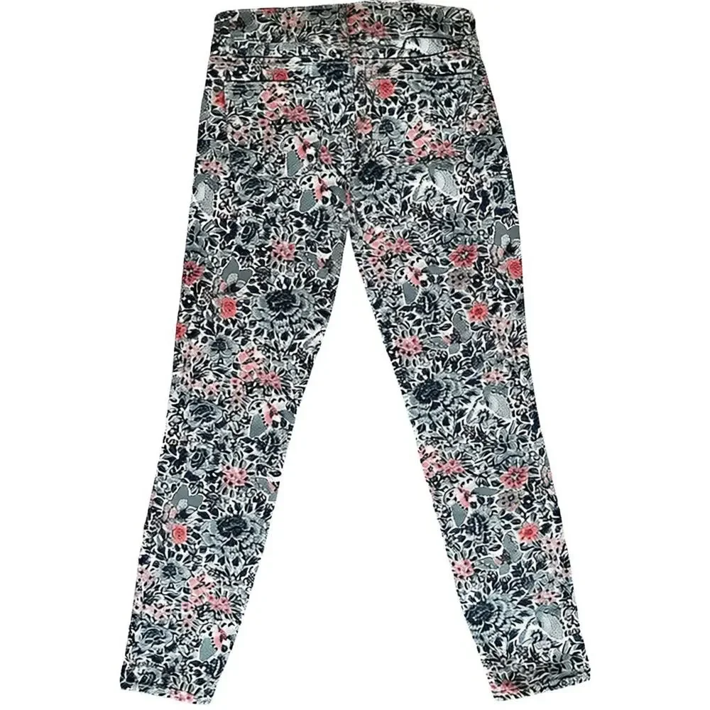 Tory Burch Blue Printed Mid-Rise Skinny Leg Jeans, US24